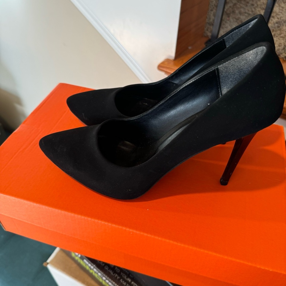 Black Suede Pencil Heel Pumps
